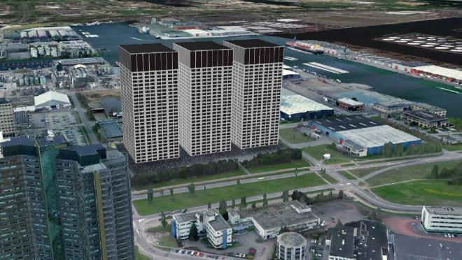 Impressie van het geplande datacentum in Amsterdam, dat werd aangevallen door werkers.