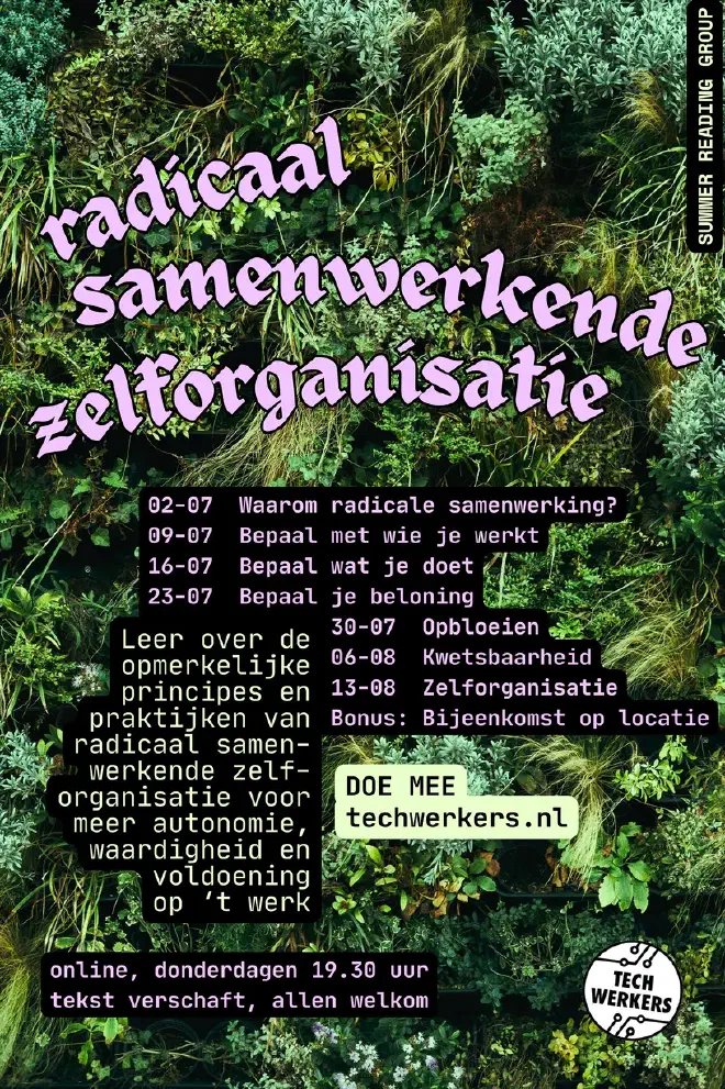 Flyer voor de radicale zelforganiserende leesgroep.